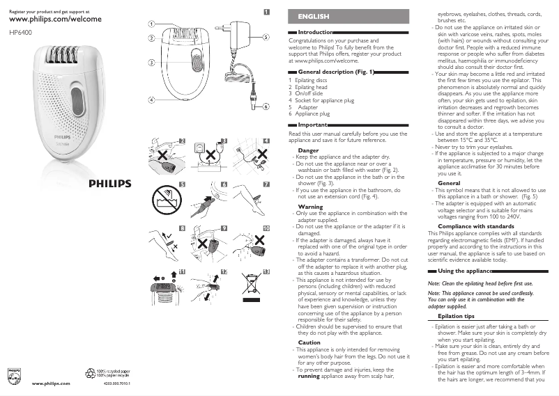 Image de la première page du manuel de l'appareil Satinelle HP6400