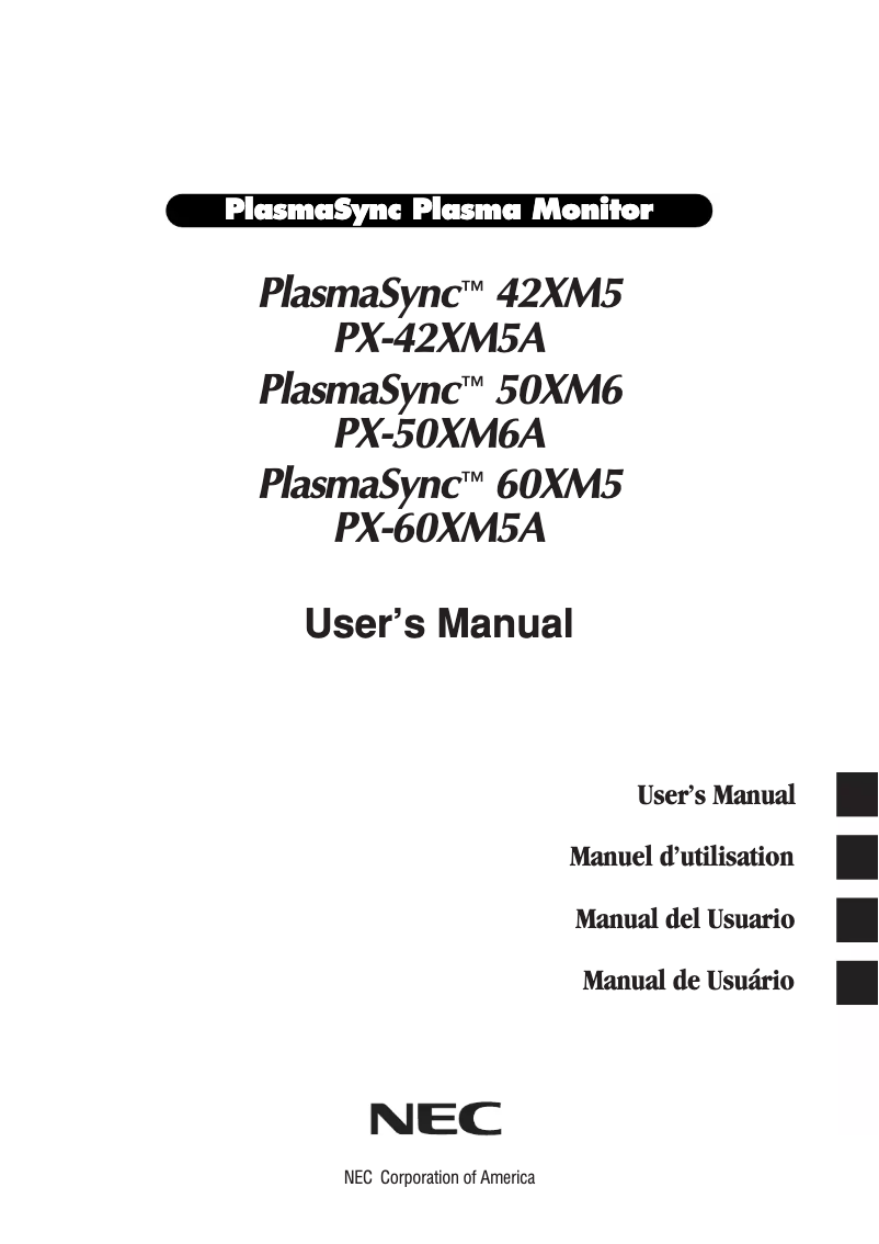 Page 1 de la notice Manuel utilisateur NEC PlasmaSync PX-50XM6A