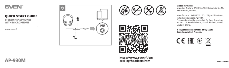 Page 1 de la notice Guide de démarrage rapide Sven AP-930M