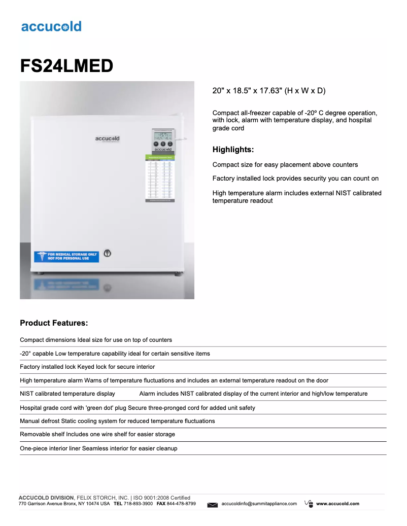Image de la première page du manuel de l'appareil Accucold FS24LMED