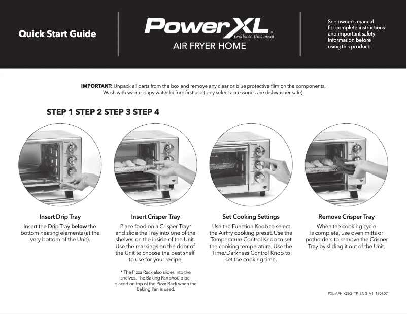 Page 1 de la notice Guide de démarrage rapide PowerXL Air Fryer Home B-AFO-002