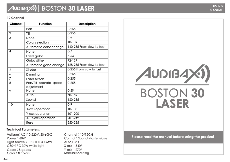 Image de la première page du manuel de l'appareil Boston 30 Laser