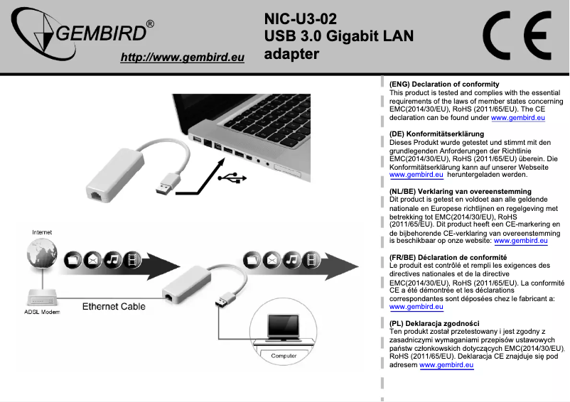 Page 1 de la notice Manuel utilisateur Gembird NIC-U3-02