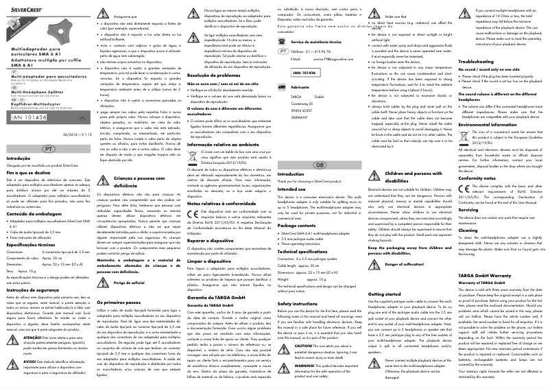 Page n°1 - Manuel utilisateur SilverCrest SMA 6 A1