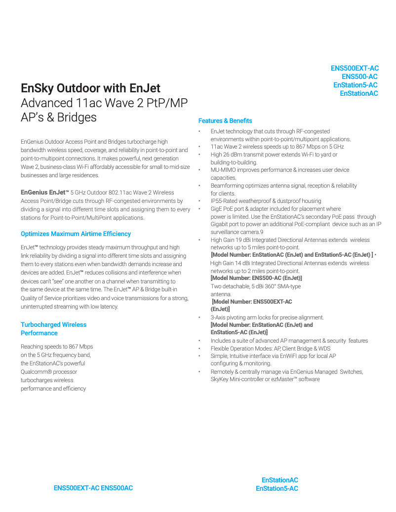 Page 1 de la notice Fiche technique EnGenius ENS500EXT-AC