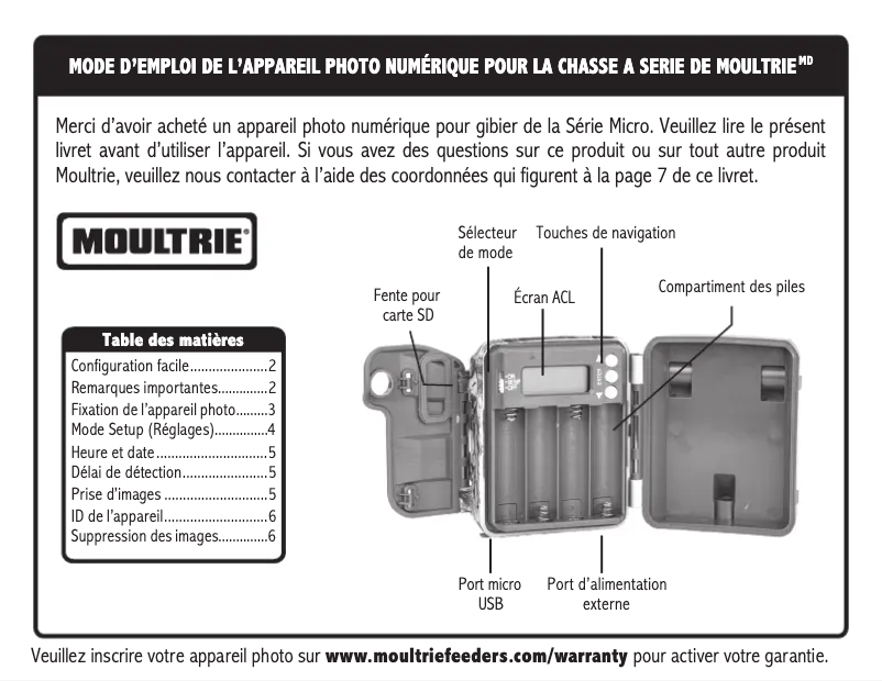 Page 1 de la notice Manuel utilisateur Moultrie Micro-42i