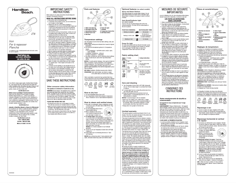 Page 1 de la notice Manuel utilisateur Hamilton Beach Professional 14710