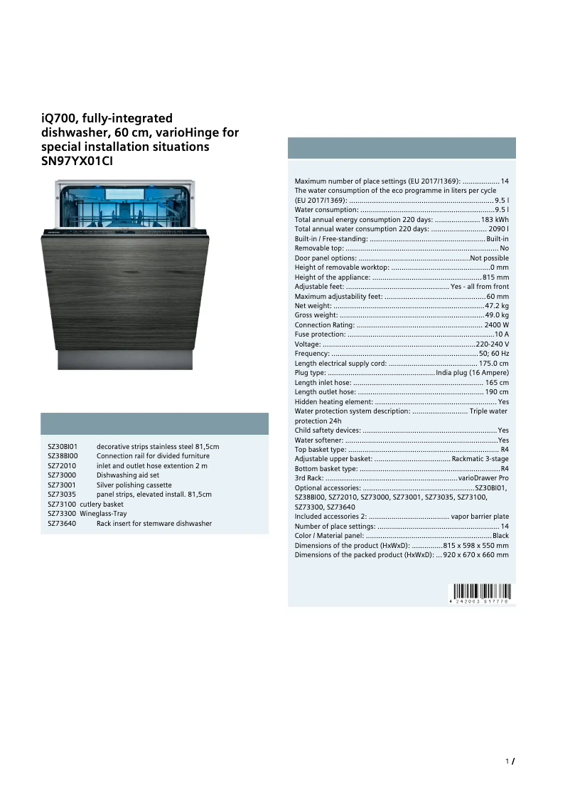 Image de la première page du manuel de l'appareil SN97YX01CI