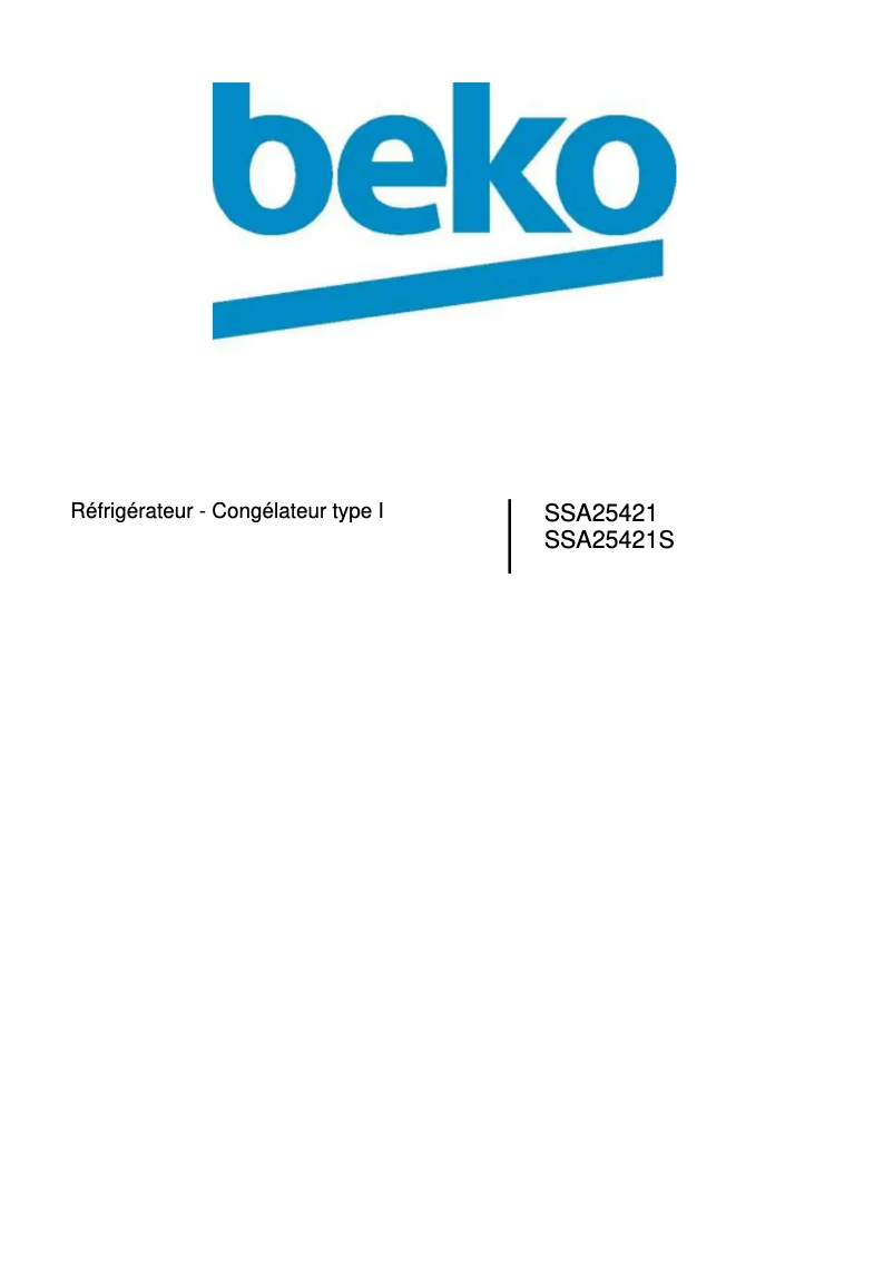 Page 1 de la notice Manuel utilisateur Beko SSA 25421