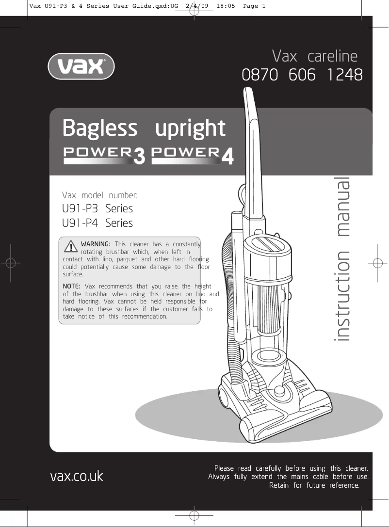 Page 1 de la notice Manuel utilisateur Vax Power 3 U91-P3