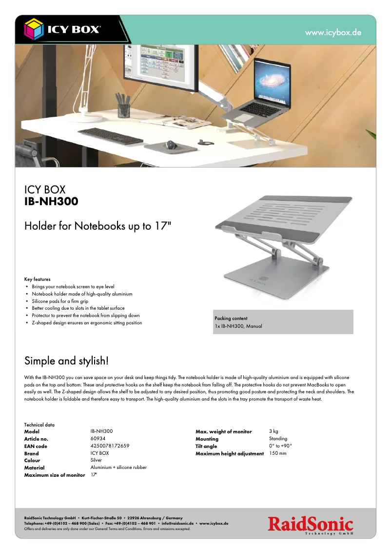 Page 1 de la notice Fiche technique Icy Box IB-NH300