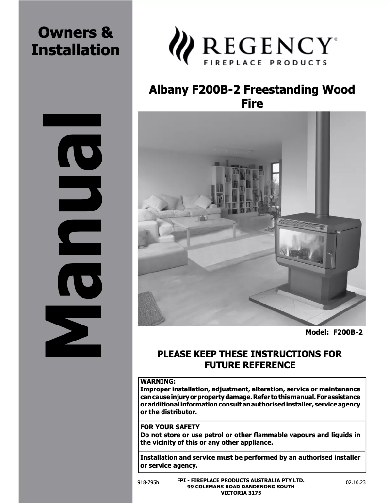 Page n°1 - Manuel utilisateur Regency Albany F200B-2