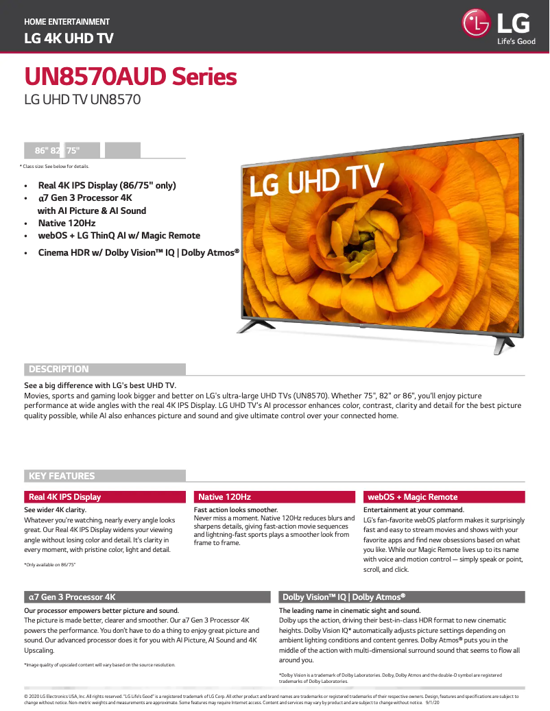 Página 1 del manual Ficha técnica LG 86UN8570AUD