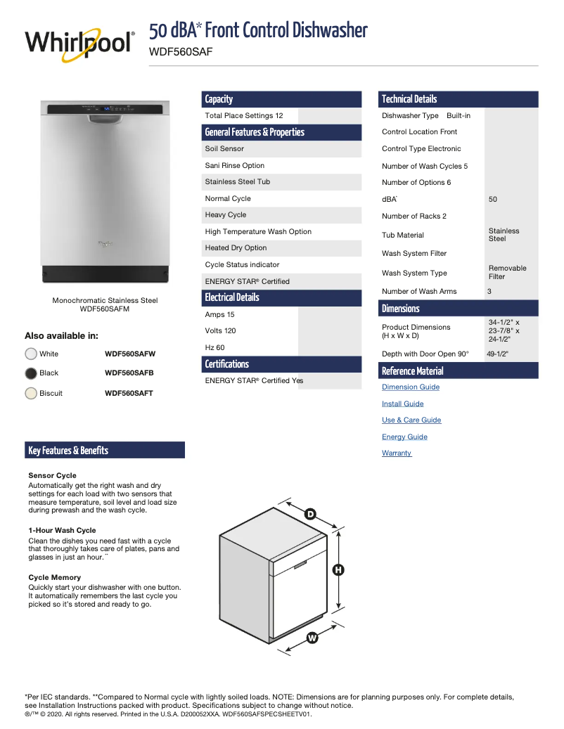 Image de la première page du manuel de l'appareil WDF560SAFT