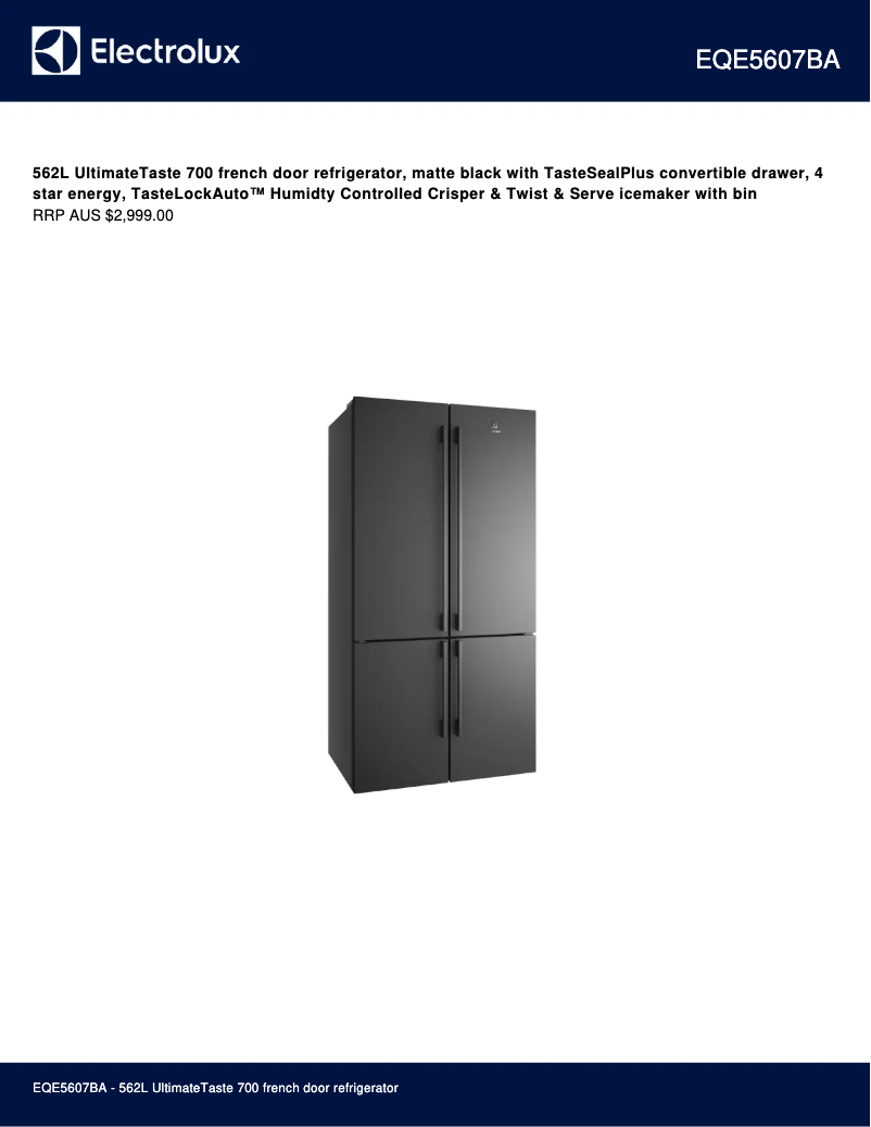 Page 1 de la notice Fiche technique Electrolux EQE5607BA