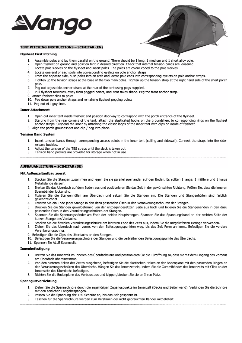 Page n°1 - Manuel utilisateur Vango Scimitar 200