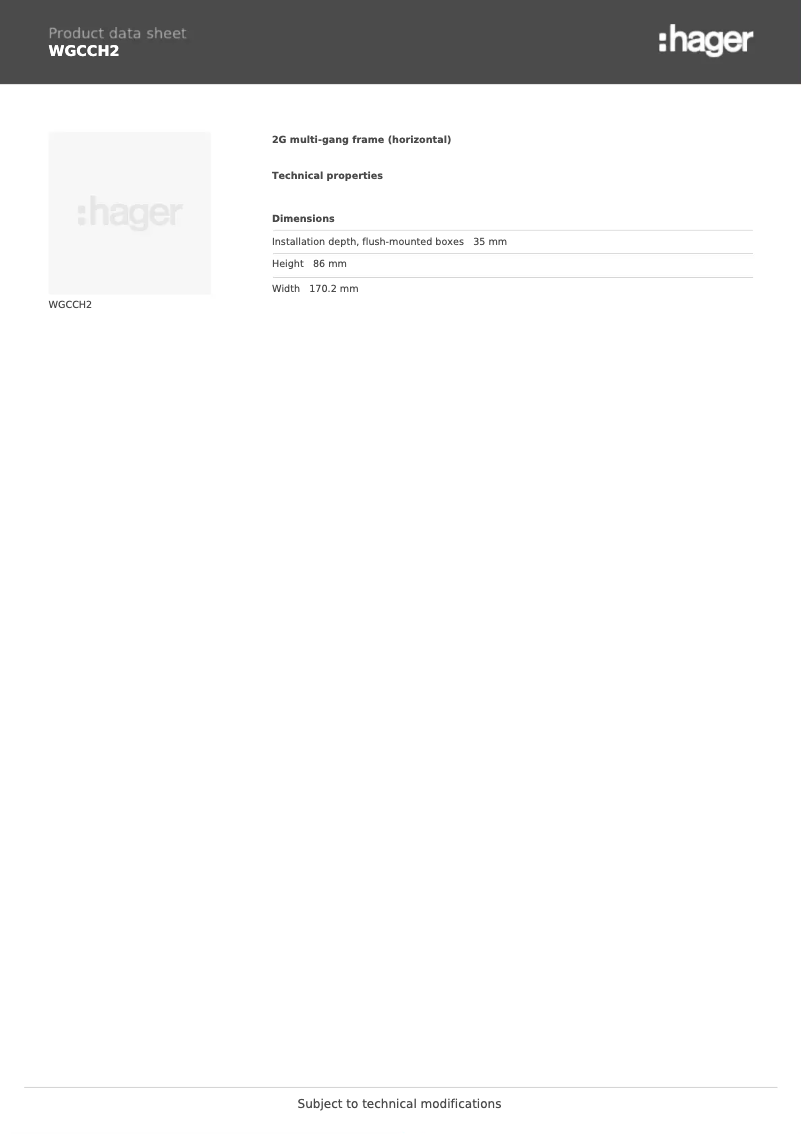 Página 1 del manual Ficha técnica Hager WGCCH2