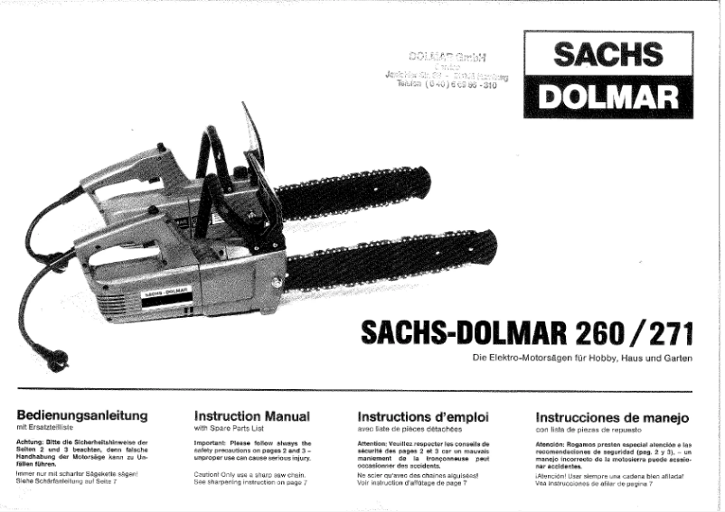 Page 1 de la notice Manuel utilisateur Dolmar 260