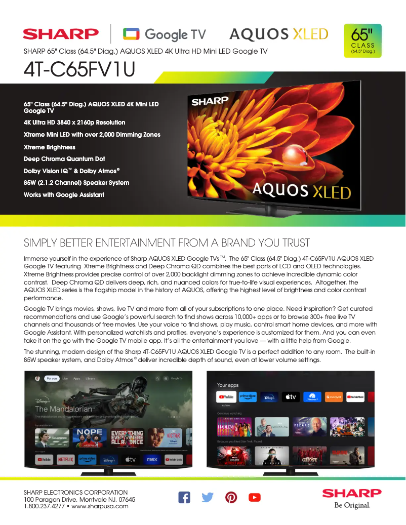 Page 1 de la notice Fiche technique Sharp 4T-C65FV1U