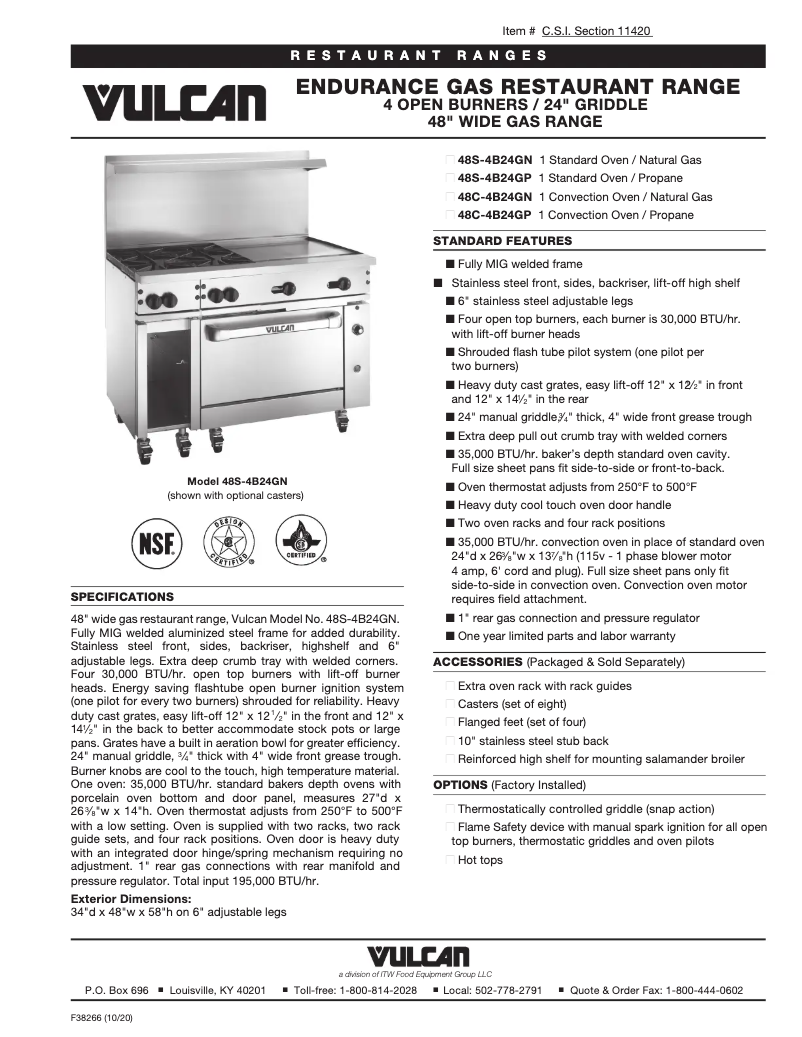 Page 1 de la notice Fiche technique Vulcan 48S-4B24GT