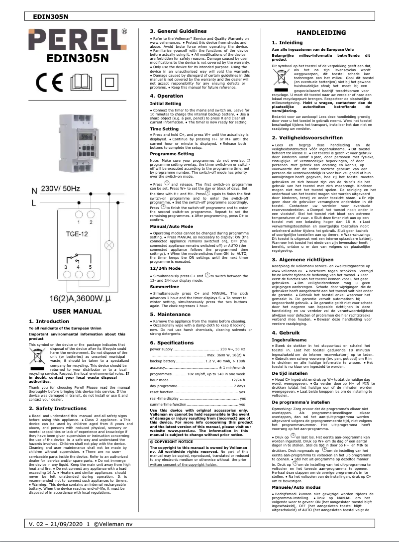 Image de la première page du manuel de l'appareil EDIN305N