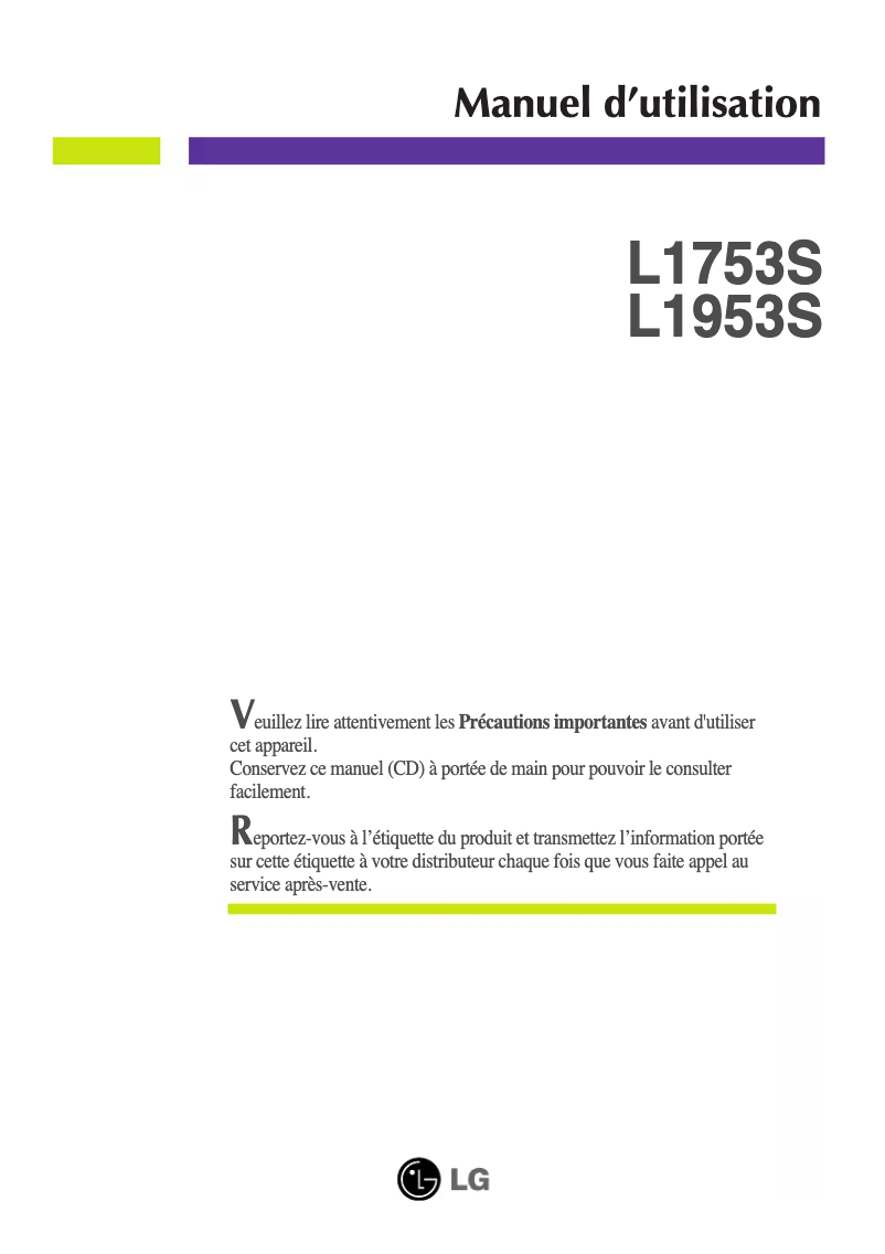 Page n°1 - Manuel utilisateur LG L1753S-SF