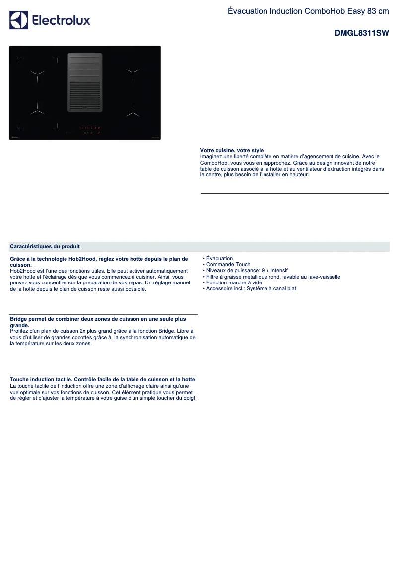 Page 1 de la notice Fiche technique Electrolux DMGL8311SW