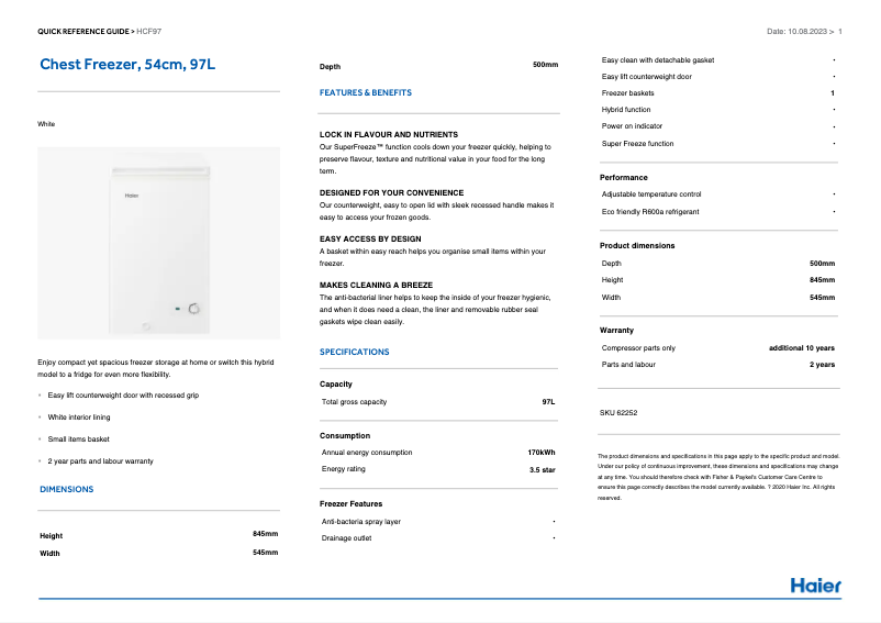 Page n°1 - Fiche technique Haier HCF97W