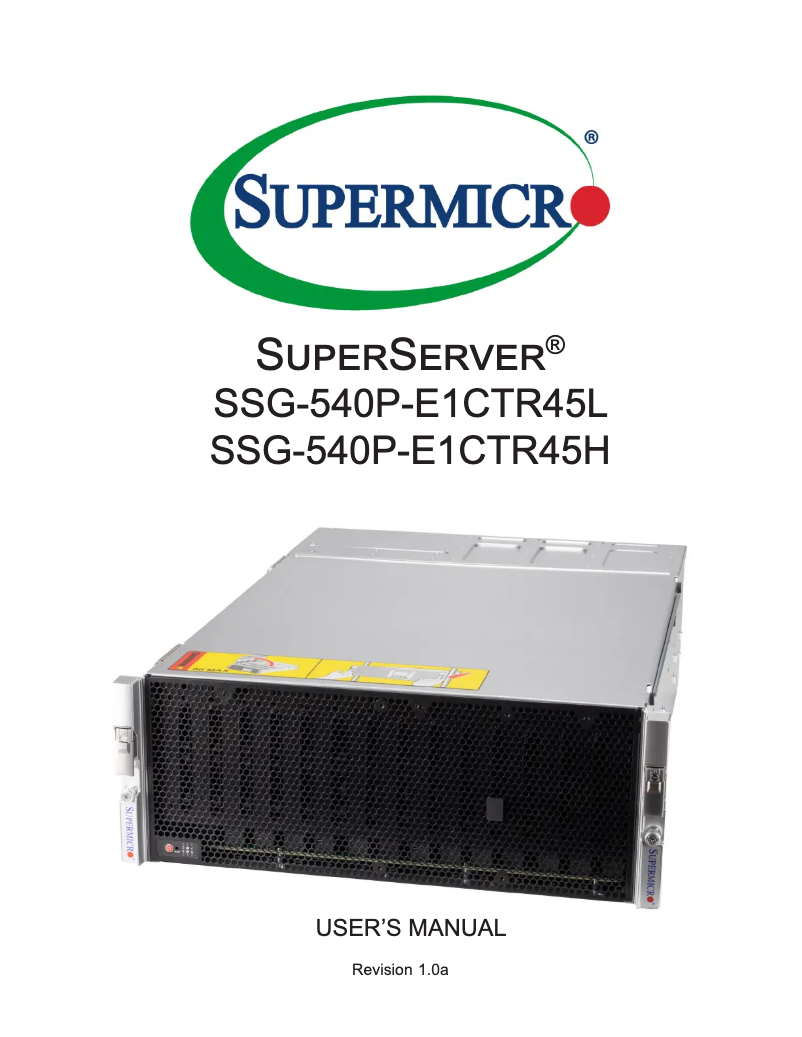 Page 1 de la notice Manuel utilisateur Supermicro SuperServer SSG-540P-E1CTR45L