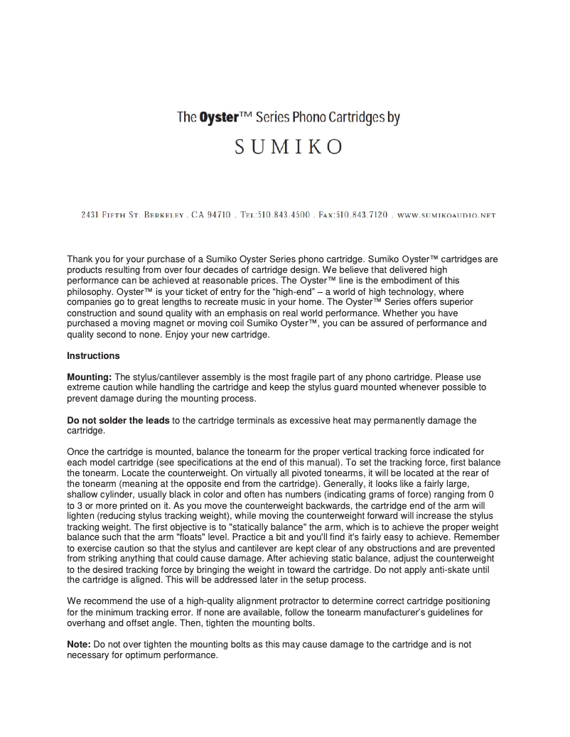 Página 1 del manual Manual de usuario Sumiko Amethyst