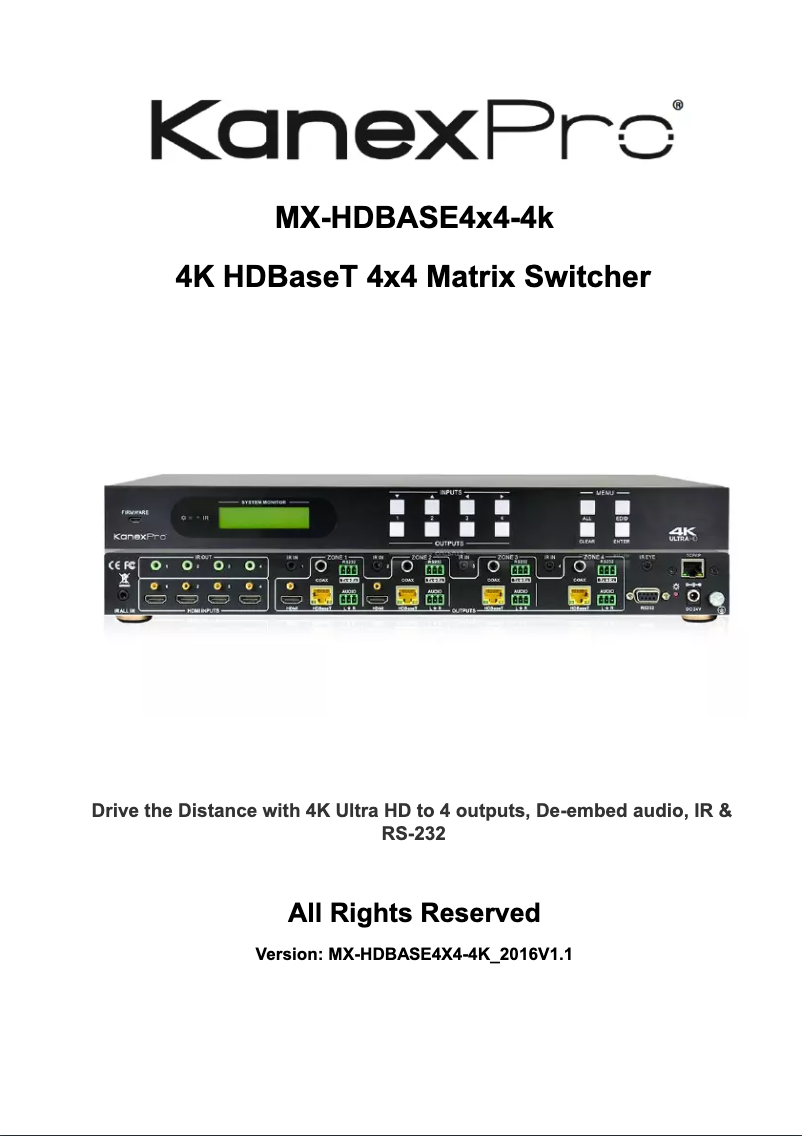 Page n°1 - Manuel utilisateur KanexPro MX-HDBASE4X4-4K