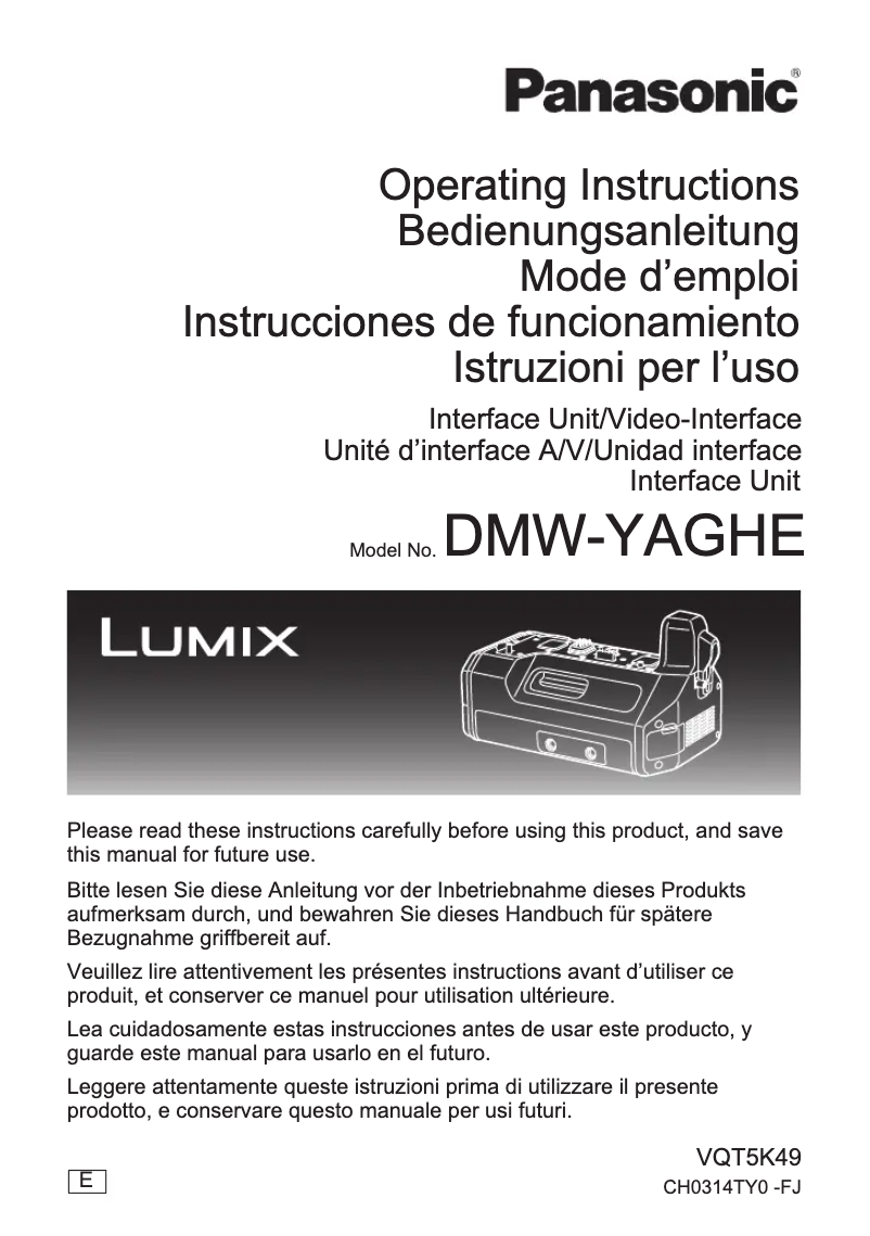 Image de la première page du manuel de l'appareil Lumix DMW-YAGHE
