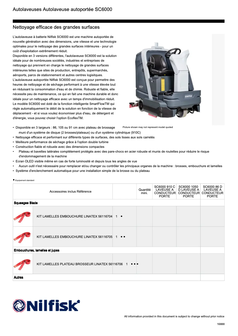Página 1 del manual Ficha técnica Nilfisk SC6000