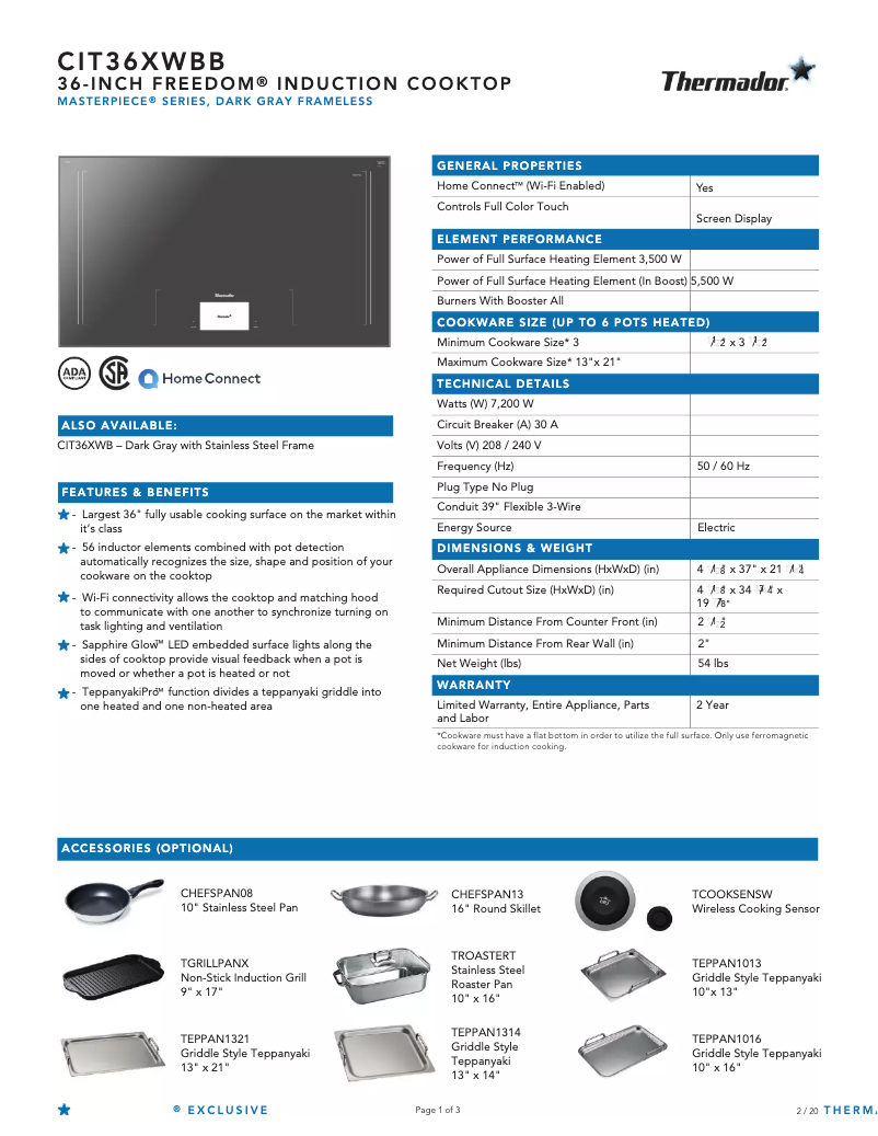 Page n°1 - Fiche technique Thermador CIT36XWBB