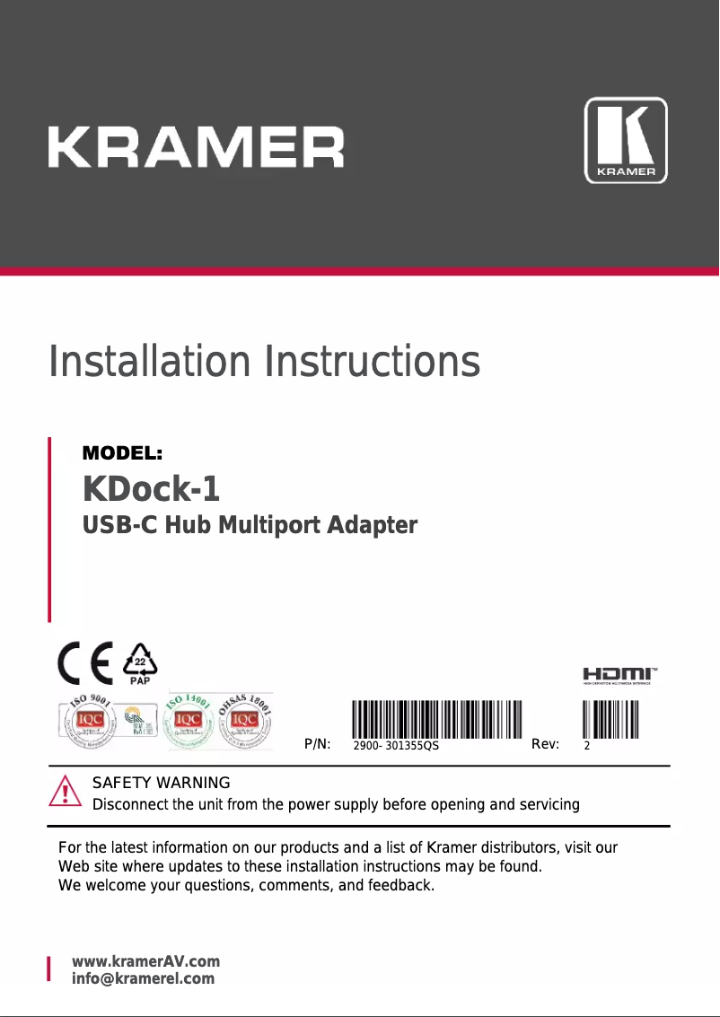 Image de la première page du manuel de l'appareil KDock-1