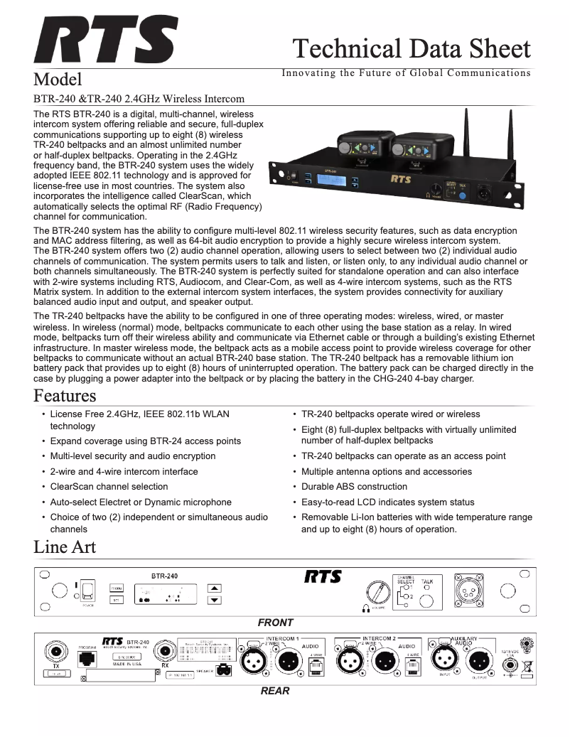 Page 1 de la notice Fiche technique RTS TR-240