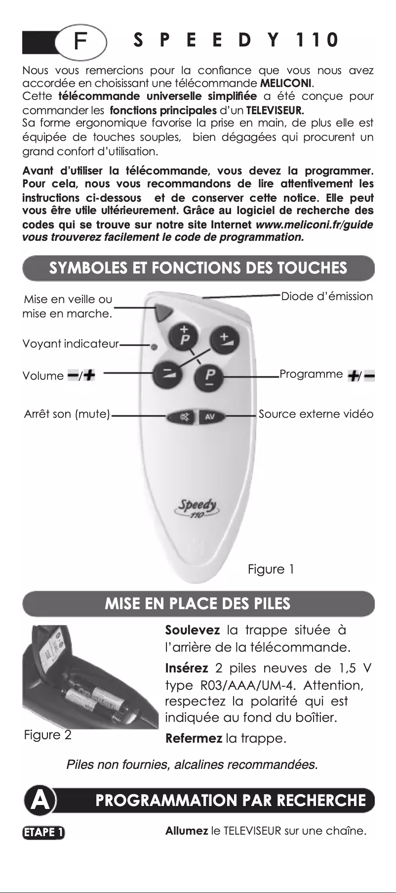 Page 1 de la notice Manuel utilisateur Meliconi Speedy 110