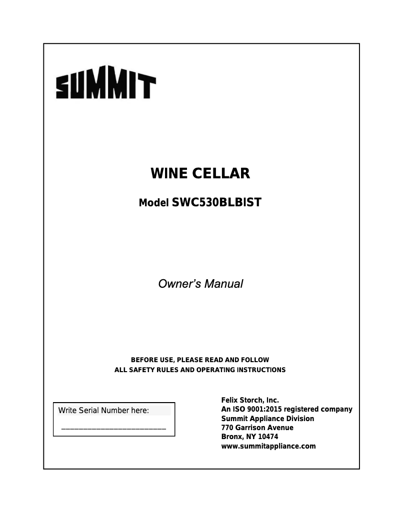 Image de la première page du manuel de l'appareil SWC530BLBISTADA