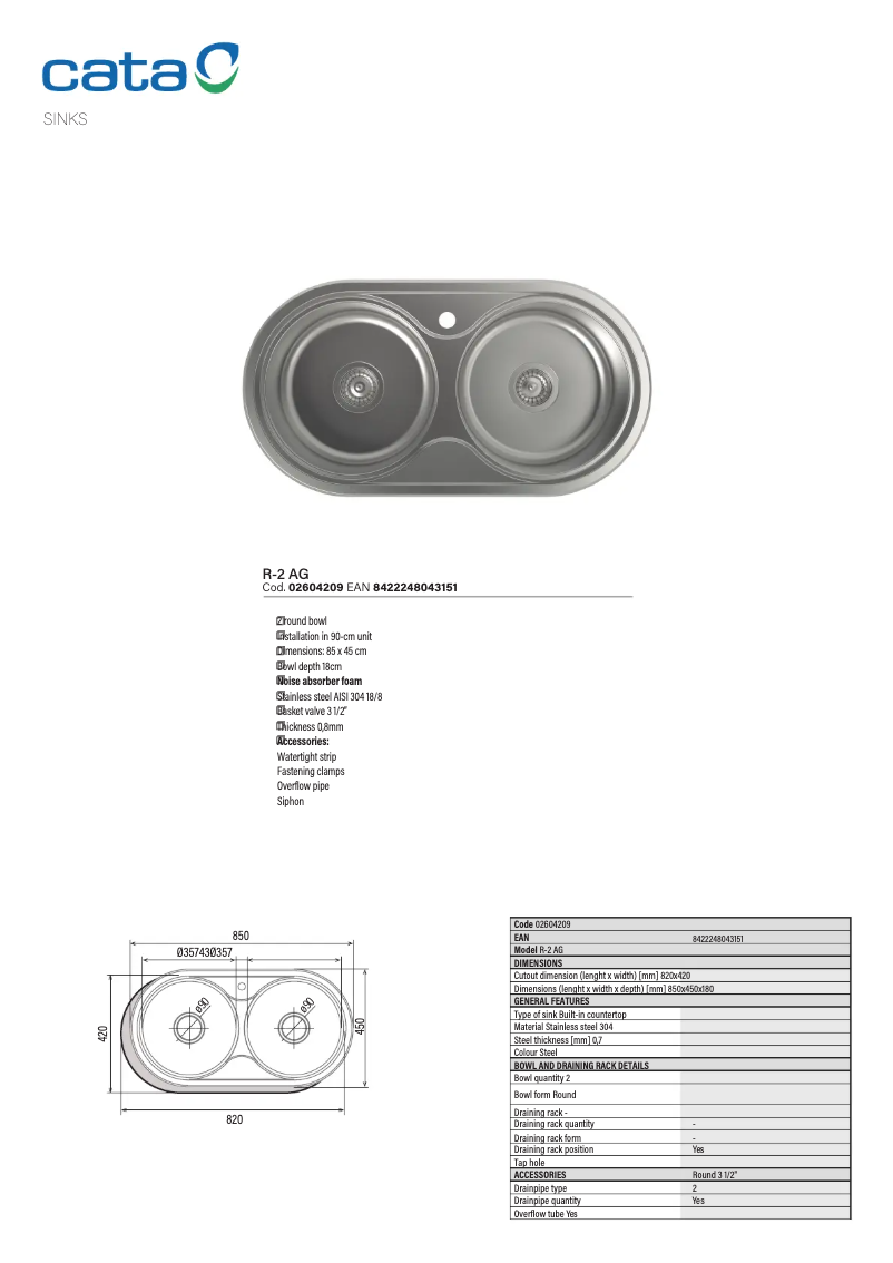 Page 1 de la notice Manuel utilisateur CATA R 2 AG
