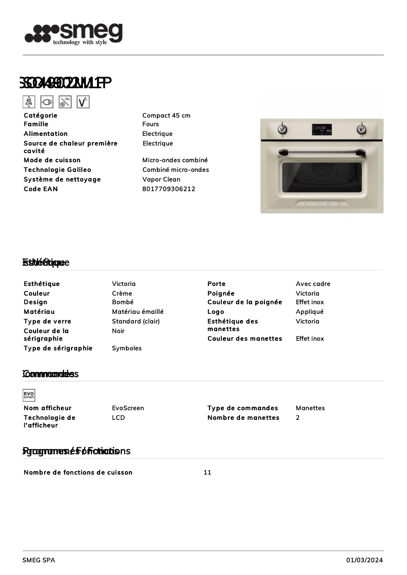 Página 1 del manual Ficha técnica Smeg SO4902M1P