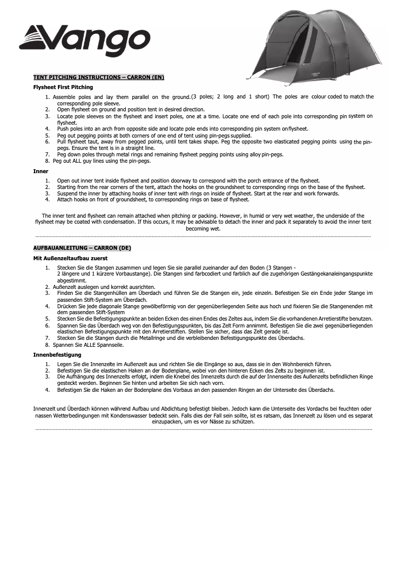 Page n°1 - Manuel utilisateur Vango Carron 400