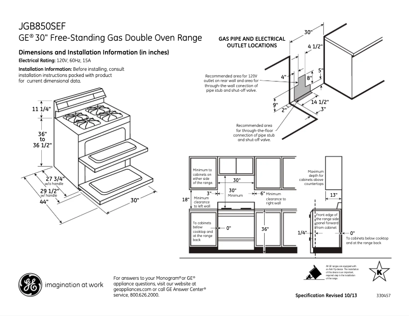 Página 1 del manual Ficha técnica GE JGB850SEFSS