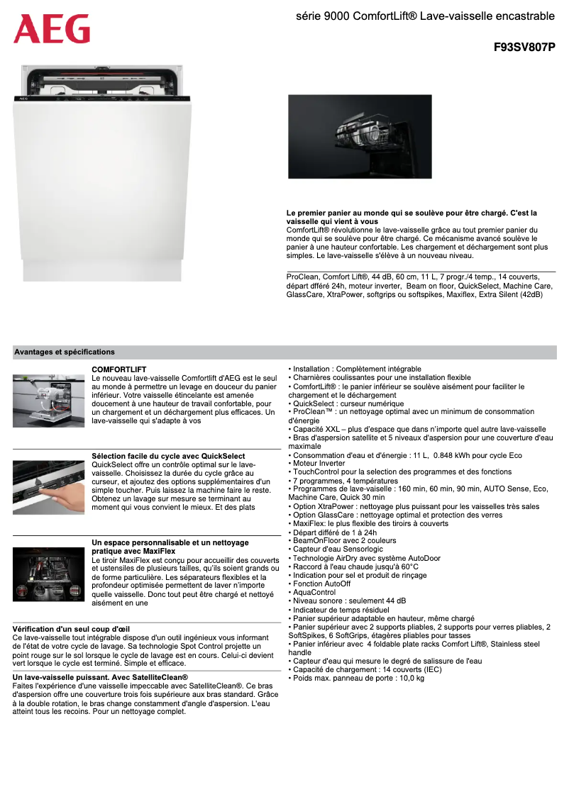 Page n°1 - Fiche technique AEG F93SV807P