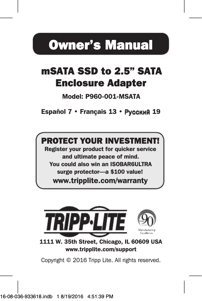 Página 1 del manual Manual de usuario Tripp Lite P960-001-MSATA