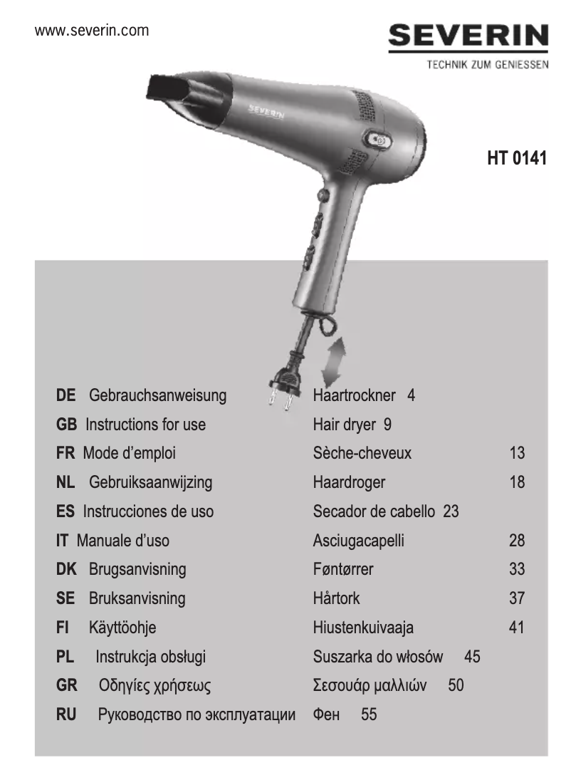 Page 1 de la notice Manuel utilisateur Severin HT 0141