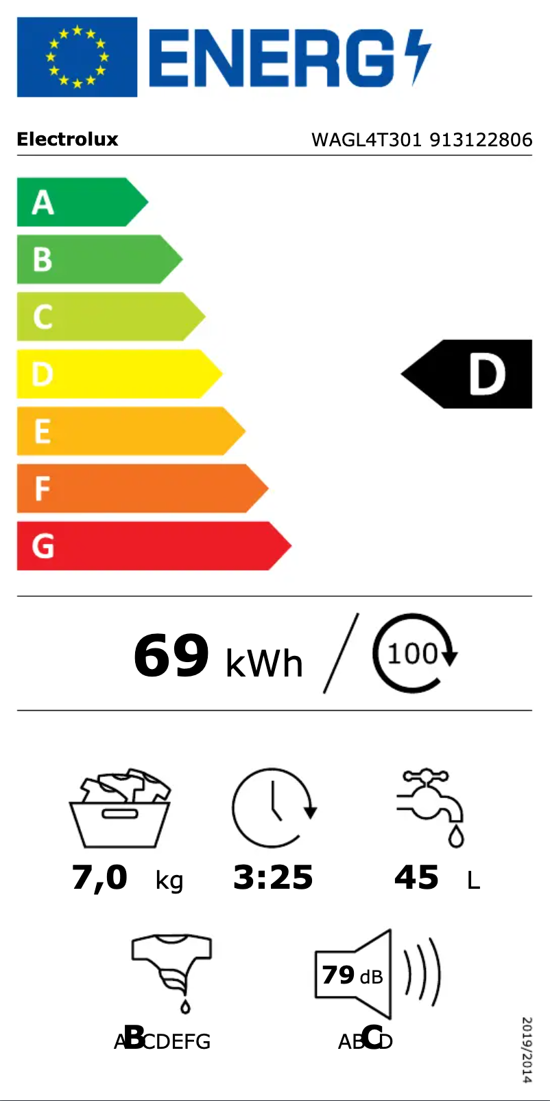 Page 1 de la notice Label énergétique Electrolux WAGL4T301