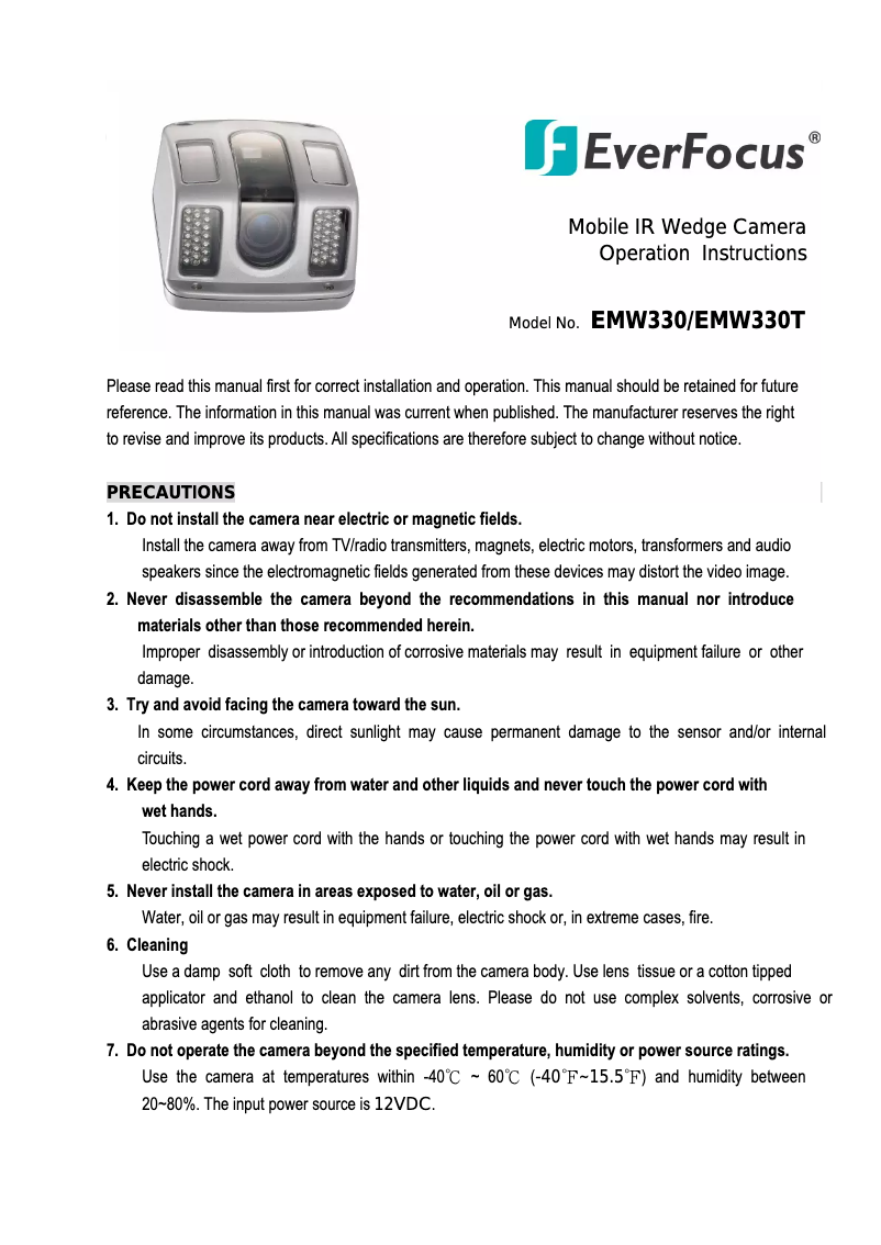 Image de la première page du manuel de l'appareil EMW330T