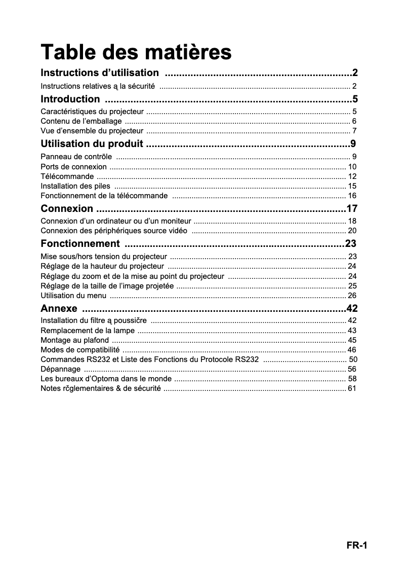Page n°1 - Manuel utilisateur Optoma H100
