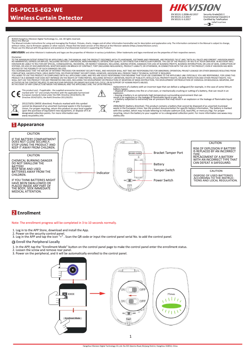 Page 1 de la notice Manuel utilisateur Hikvision DS-PDC15-EG2-WE
