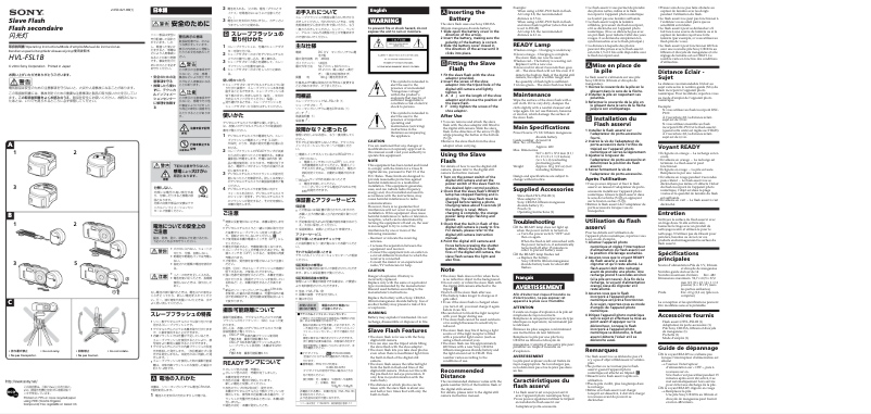Page 1 de la notice Manuel utilisateur Sony HVL-FSL1B